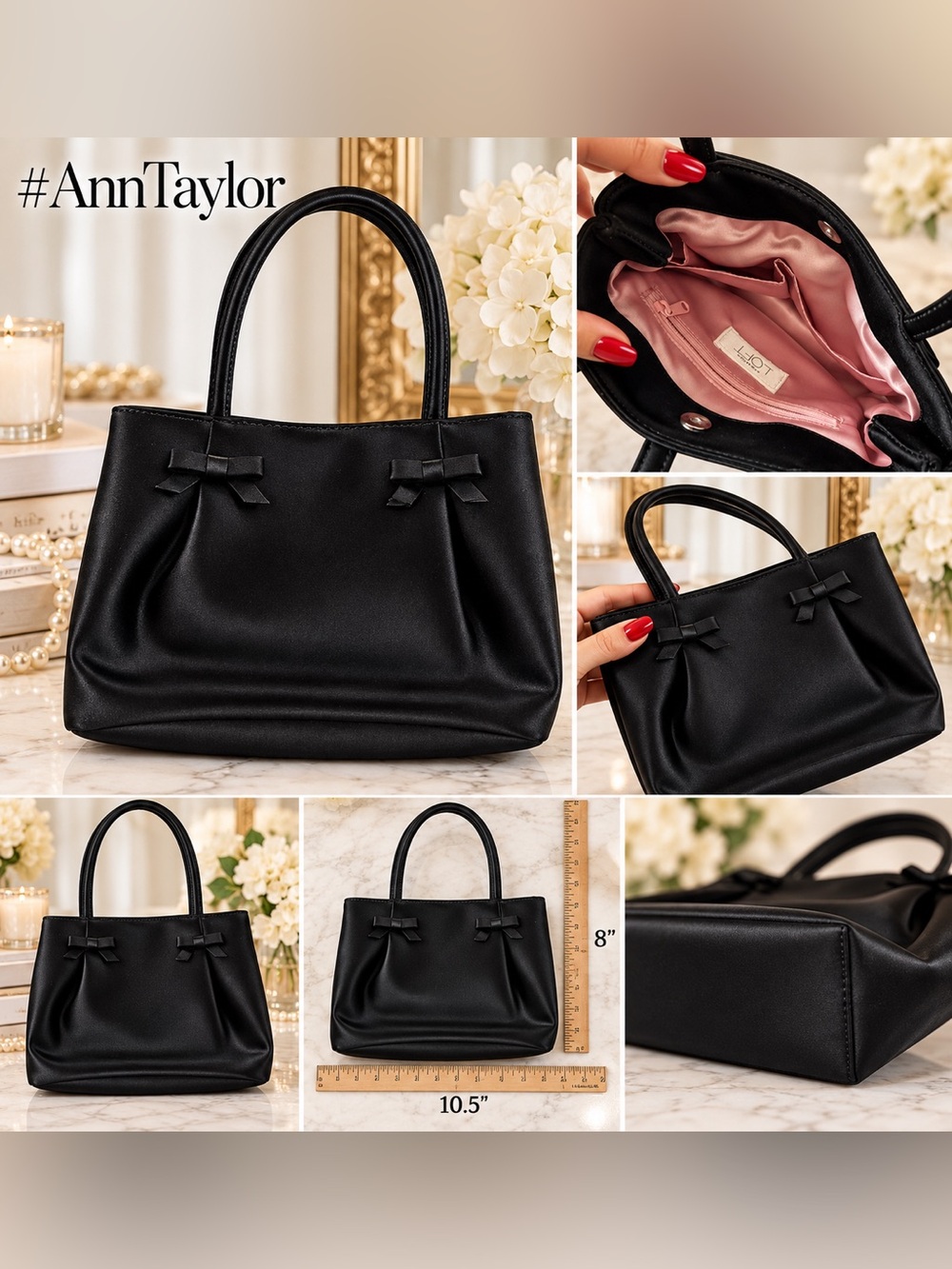 EUC Ann Taylor LOFT Black Bow Tote Bag